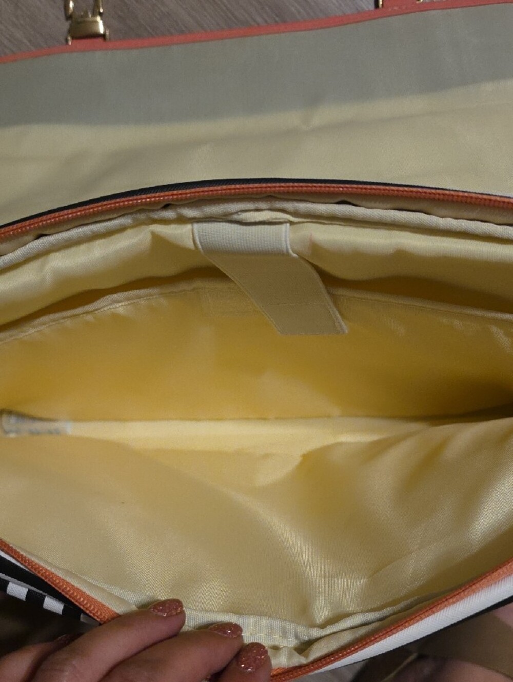 Ella Coral and Black-White Stripe Laptop Messenger Bag - Picture 2 of 3